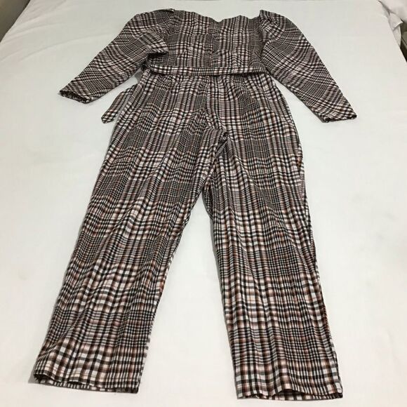 ASOS DESIGN Belted Extreme Sleeve Checkered Print Jumpsuit Size 12 NWOT - Picture 3 of 12